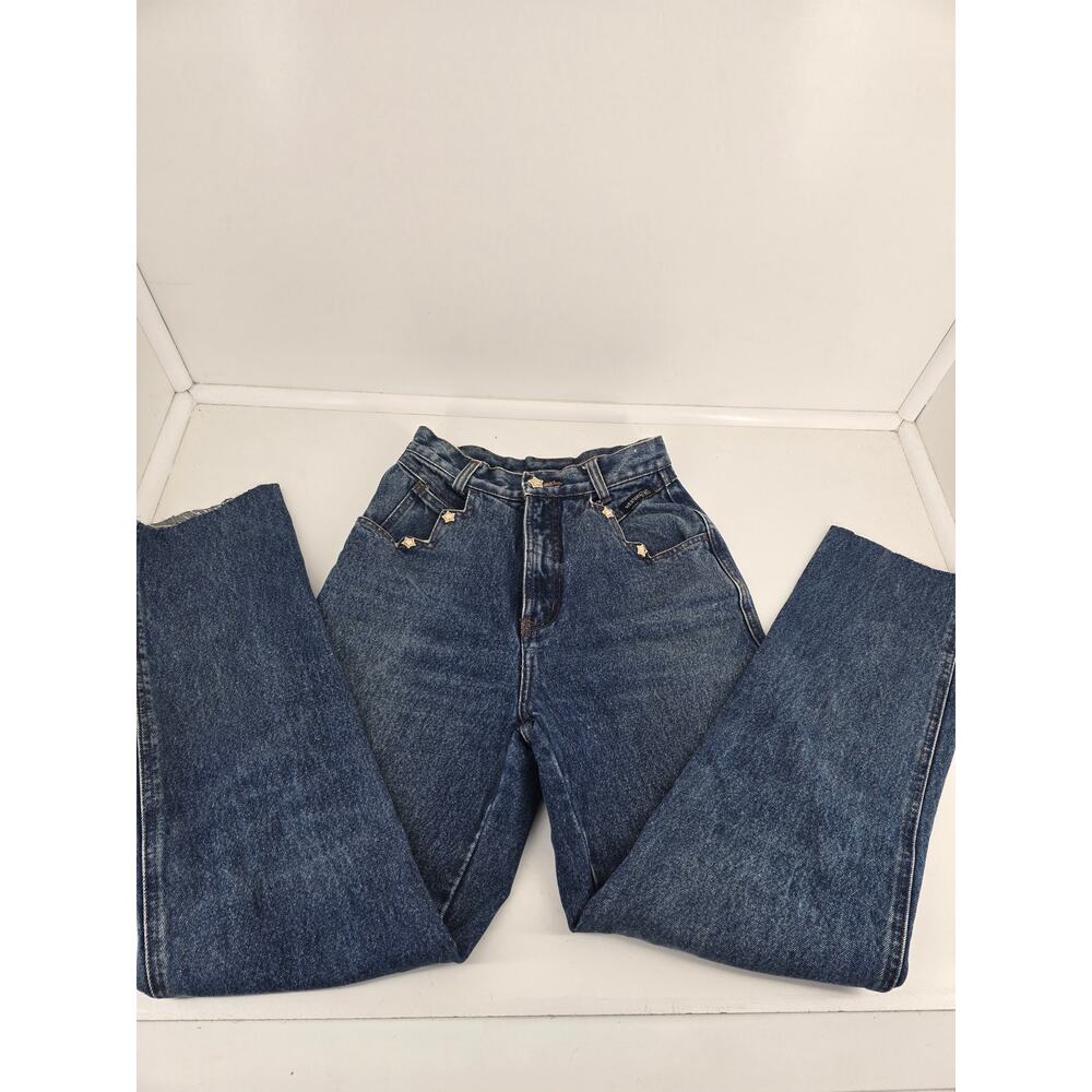Vintage Western Ethics Jeans Sz 7 – High Waist Blue Denim, Raw Hem 26”